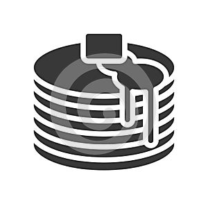 Pancake stack with syrup, bakery and pastry set, glyph icon