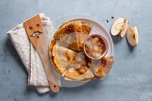 Pancakes with apple sauce jam