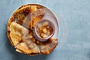 Pancakes with apple sauce jam