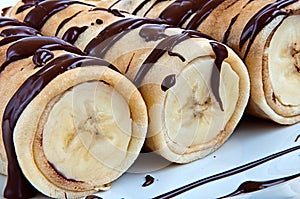 Pancakes with banana and chocolate