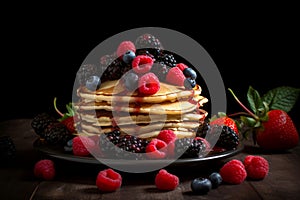 Pancakes berries breakfast morning treat. Generate ai