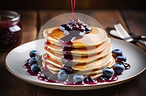 pancakes with blueberries, sweet berry dessert, delicious and healthy breakfast, homemade pastries,