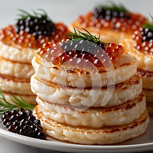 pancakes with caviar in a plate