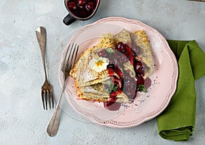 Pancakes with cherries