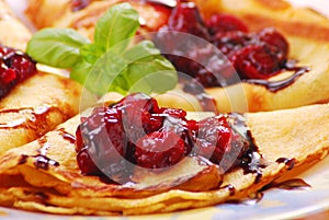 Pancakes with cherry confiture