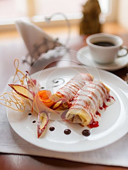 Pancakes with cherry jam