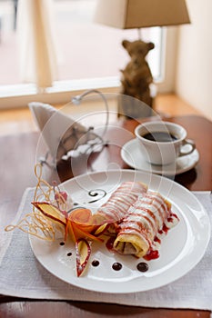 Pancakes with cherry jam