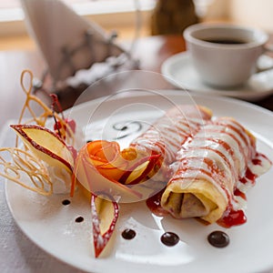 Pancakes with cherry jam