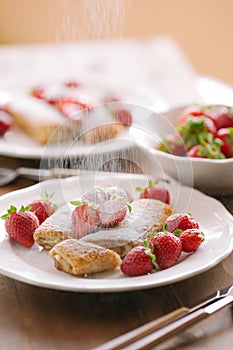 Pancakes with cottage cheese and strawberry