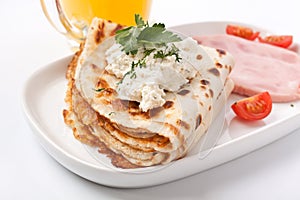 Pancakes with Cream Cheese and Ham photo
