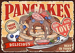 Pancakes dessert vintage flyer colorful