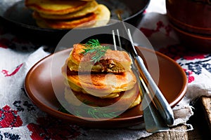 Pancakes with force meat.style rustic