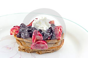 Pancakes With Fresh Blueberry And Banana Sauce