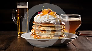 Delicious Pancake And Beer Combo: A Perfect Weathercore Treat photo