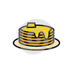 Pancakes isolated line color icon. Bakery line icons