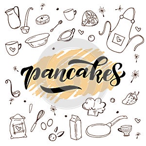 Pancakes logo with kitchen tools