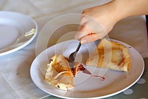 Pancakes is one of the favorite dishes for breakfast for children.