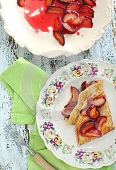 Pancakes with plum`s confiture