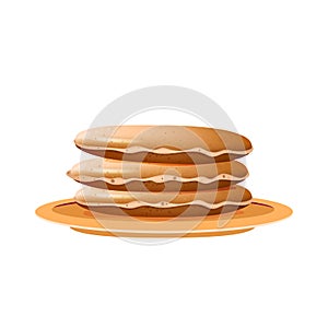 Pancakes stack on beige plate realistic vector illustration