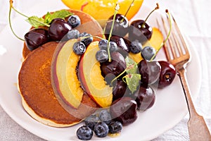 Pancakes with stone fruits