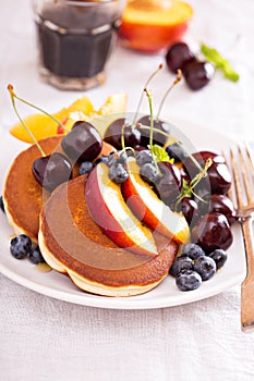 Pancakes with stone fruits