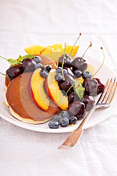 Pancakes with stone fruits