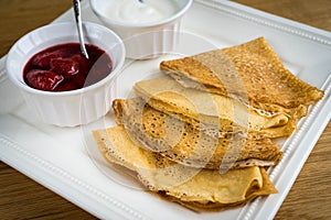 Pancakes with strawberry jam