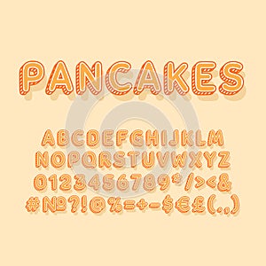 Pancakes vintage 3d vector alphabet set