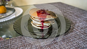 Pancakes watered with jam
