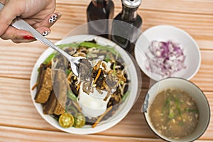 Pancit Batil Patong, a special noodle dish originating from Tuguegarao City. With slices of Lechon Carajay