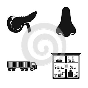 Pancreas, human and other web icon in black style. nose truck, medical cabinet icons in set collection.