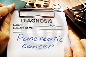 Pancreatic cancer diagnosis on a medical form.