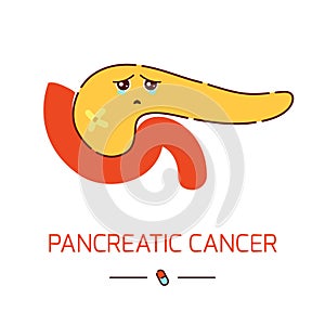 Pancreatic cancer medical poster in cartoon style
