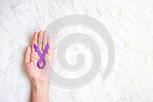 Pancreatic Cancer, world Alzheimer, epilepsy, lupus and domestic violence day Awareness month, Woman holding purple Ribbon for