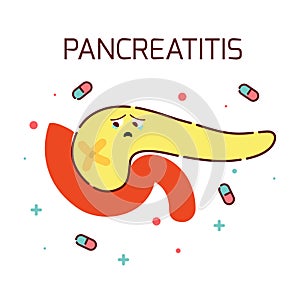 Pancreatitis medical poster in cartoon style