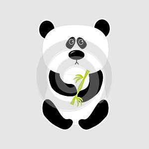 Panda baby bear. Cute cartoon character holding bamboo. Wild animal collection for kids. White background. Isolated. Flat design.