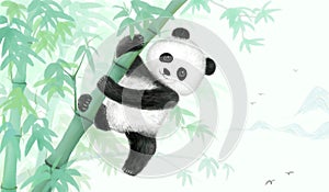 Panda bamboo ink painting