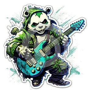panda bass guitar tattoo sticker illustration Halloween scary creepy horror crazy devil