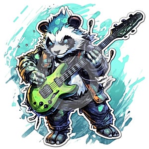 panda bass guitar tattoo sticker illustration Halloween scary creepy horror crazy devil