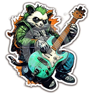 panda bass guitar tattoo sticker illustration Halloween scary creepy horror crazy devil