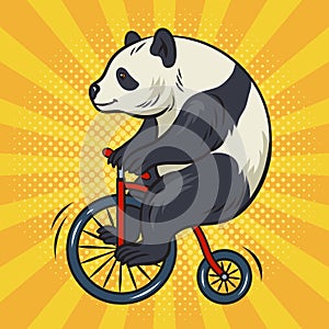 panda bear on bicycle comic book pop art vector