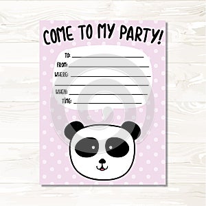 Panda bear birthday invitation card photo
