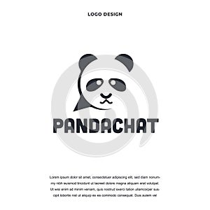Panda bear with bubble chat silhouette icon logo design