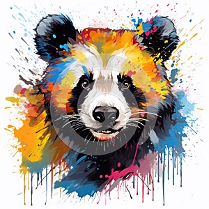 Panda bear with colorful paint splashes. Hand drawn. Generative AI