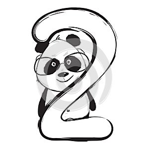 Panda bear cute animal number two with cartoon baby illustration
