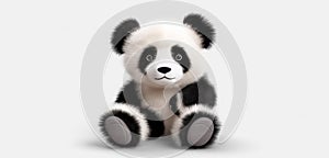 Panda bear doll isolated on png background, animal toy, teddy bear black and white