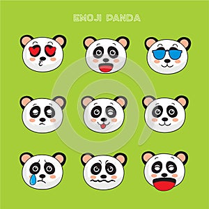 Panda bear emoji, panda smile icons set