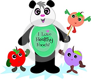 Panda Bear with Healthy Fruits