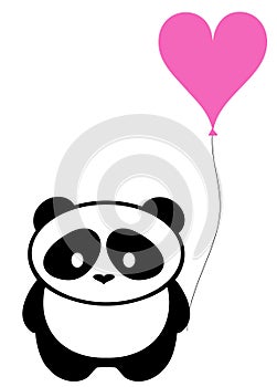 Panda Bear With Pink Heart Balloon