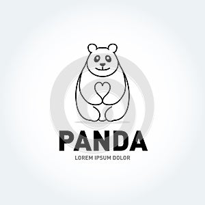 Panda bear silhouette Logo design vector template. Funny Lazy Logo Panda animal Logotype concept icon.Isolated vector illustration